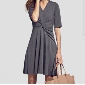 M.M. Lafleur Jenny Draped Grey Jersey Short Sleeve A-Line Dress Size 8